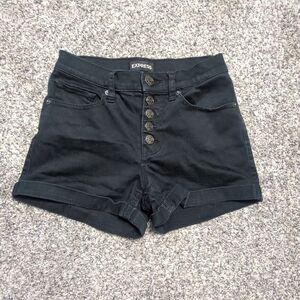 Express 00  Black Button Fly High Waisted Denim Shorts Women's Cuffed
